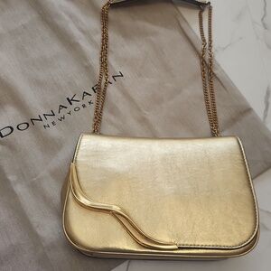 Donna Karan Metallic Gold Chain 2 Way Shoulder Or Crossbody Bag! Stunning!